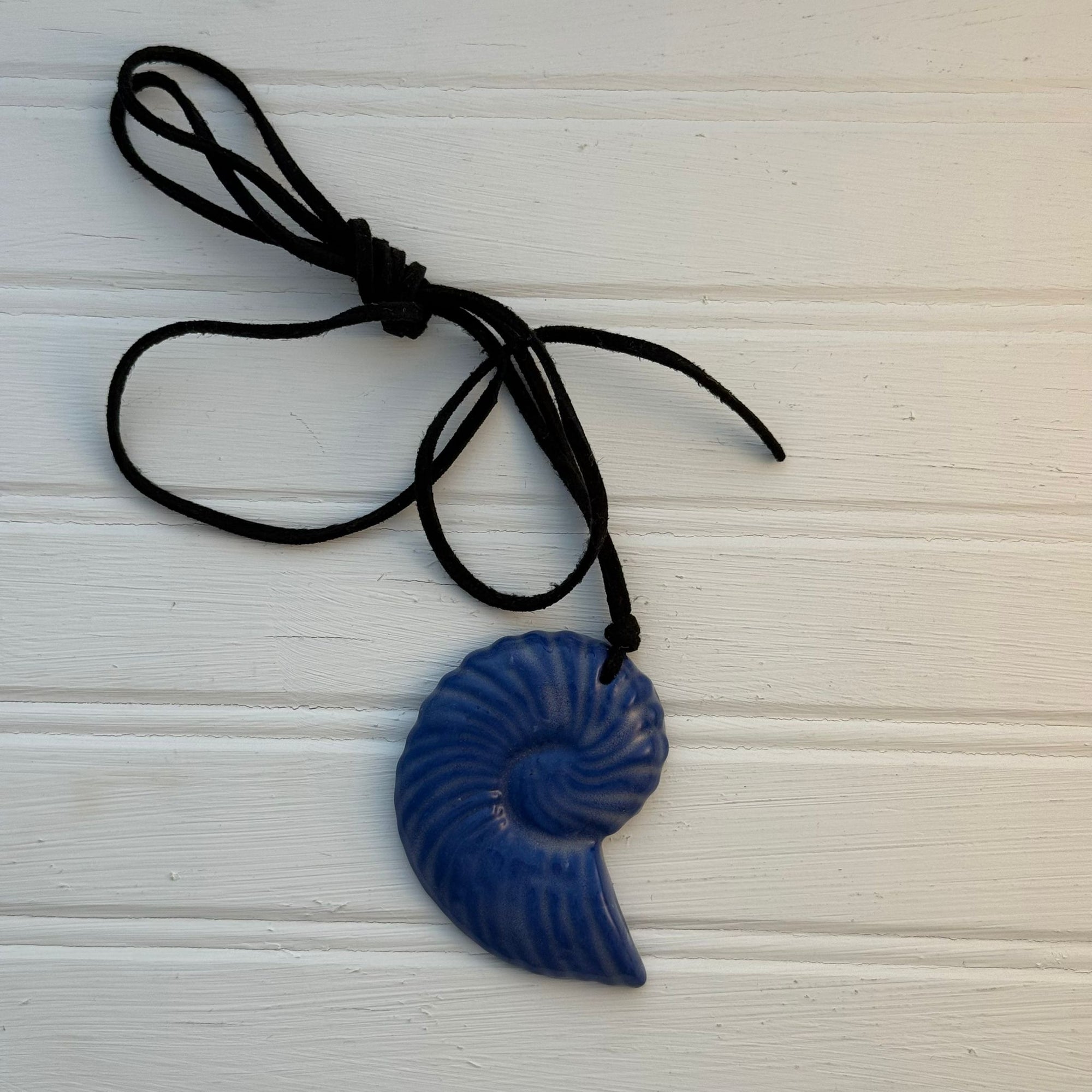 Blue Shell Suede Cord Necklace