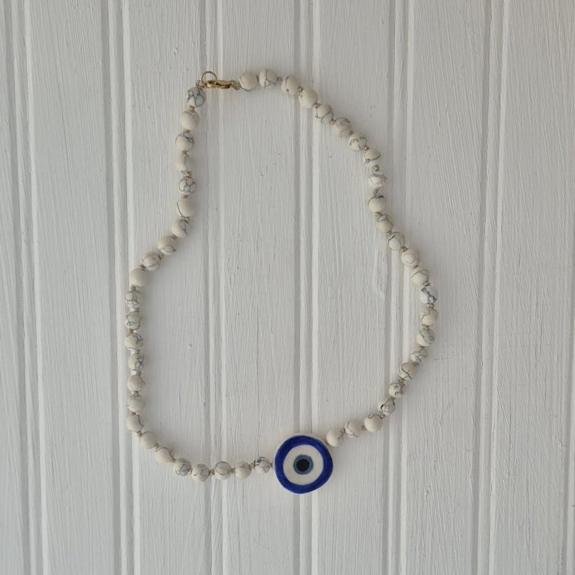 Howlite and Evil Eye Necklace 18 inches