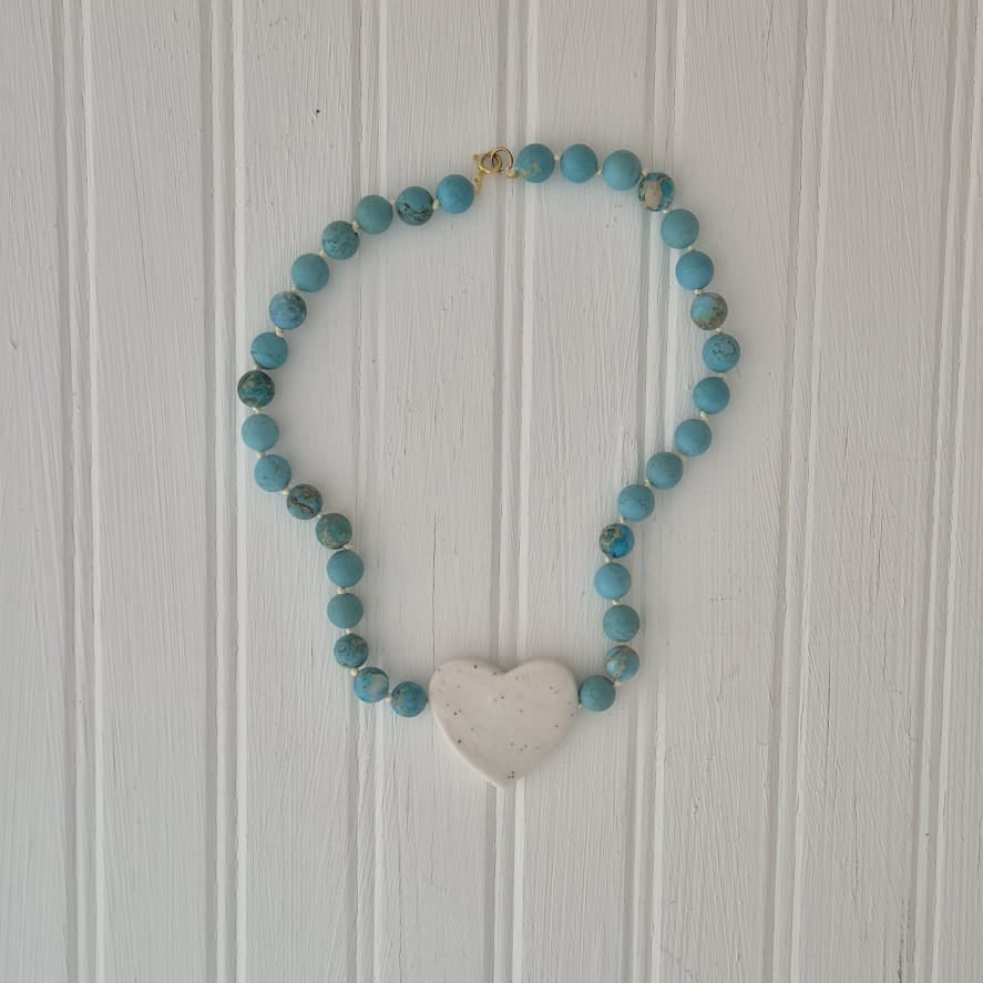 Turquoise and Speckled Heart Necklace