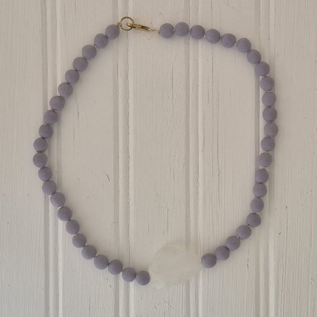 Lavender Porcelain Bead and Clear Quartz Nugget Necklace Gold-filled Clasp