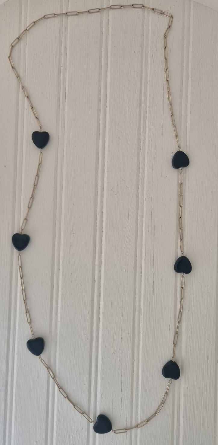 Sterling Silver and Teal Hearts Necklace
