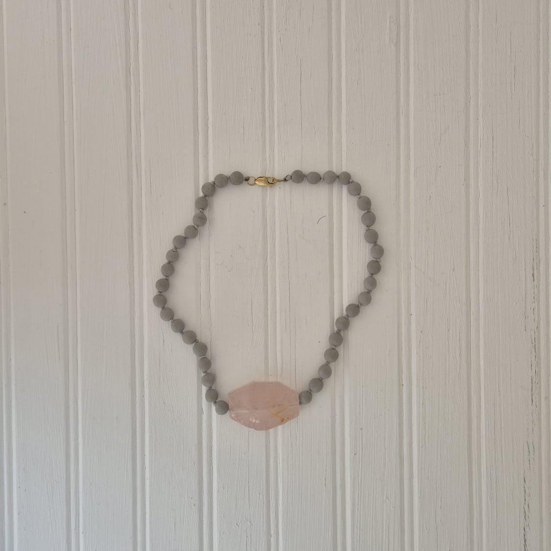 Rose Quartz and Grey Porcelain Nugget Necklace