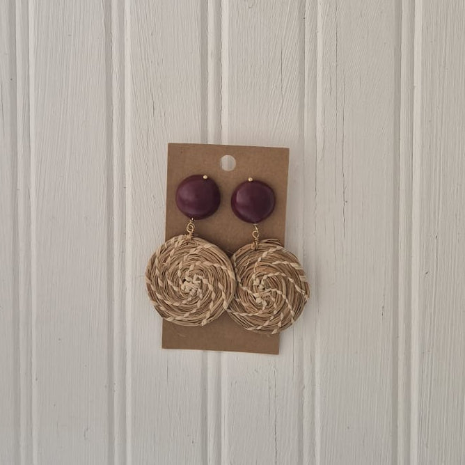 Burgundy  Rattan Earrings