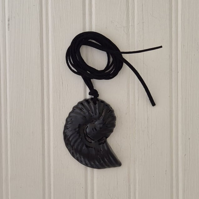 Black Shell Cord Necklace on Black Suede