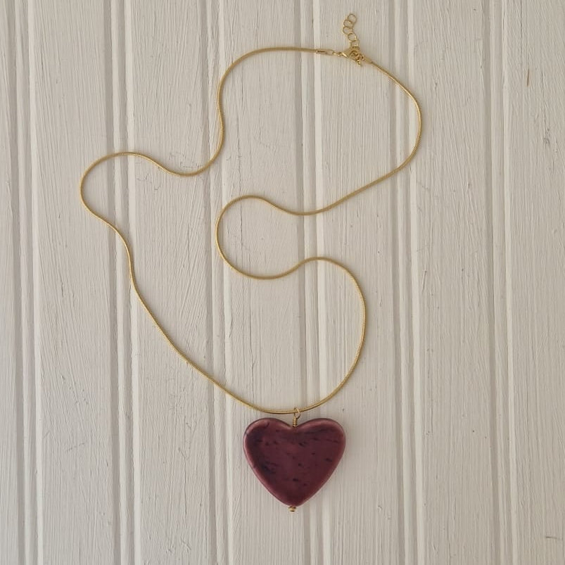 Burgundy Heart on Gold Plated Snake Chain