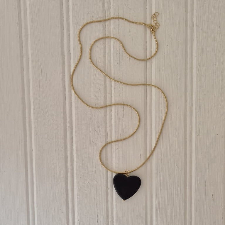 Black Heart on Gold Plated Snake Chain