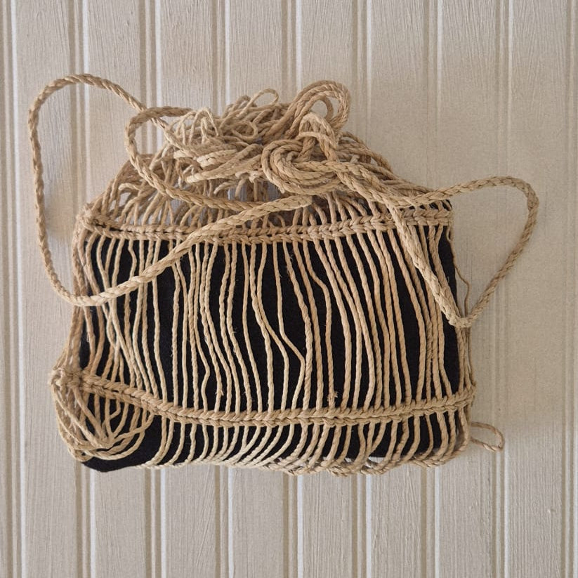 Rattan Black Velvet  Bag / Clutch
