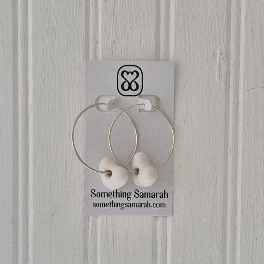 Silver Endless Hoops (with white puff heart)
